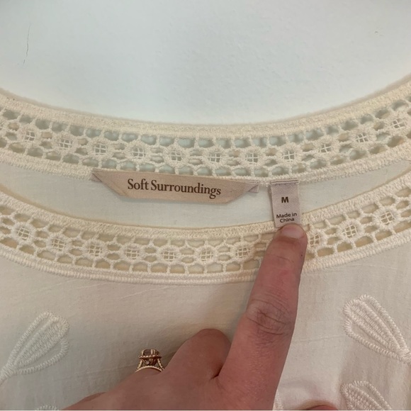 Soft Surroundings Floral Embroidered Bohemian Quarter Sleeve Blouse Medium - Picture 5 of 11